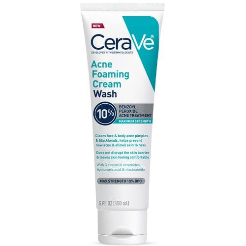 CeraVe Acne Foaming Cream Cleanser Benzoyl Peroxide 10% Face Wash - Ultalish